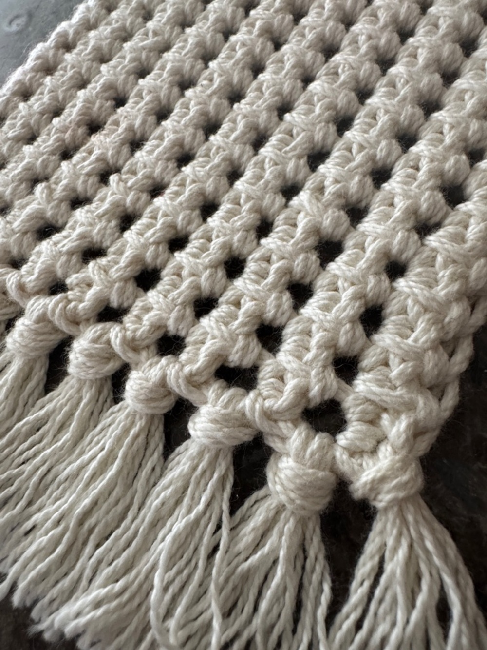 Handmade Crochet Mug Rug with Fringe /Placemat / Trivet  Off-White 100% Cotton - Picture 7 of 7